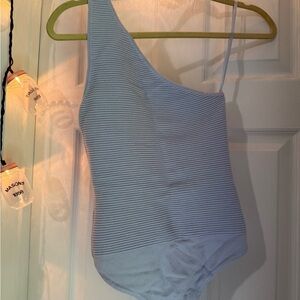 Abercrombie & Fitch Ribbed bodysuit in Soft Blue